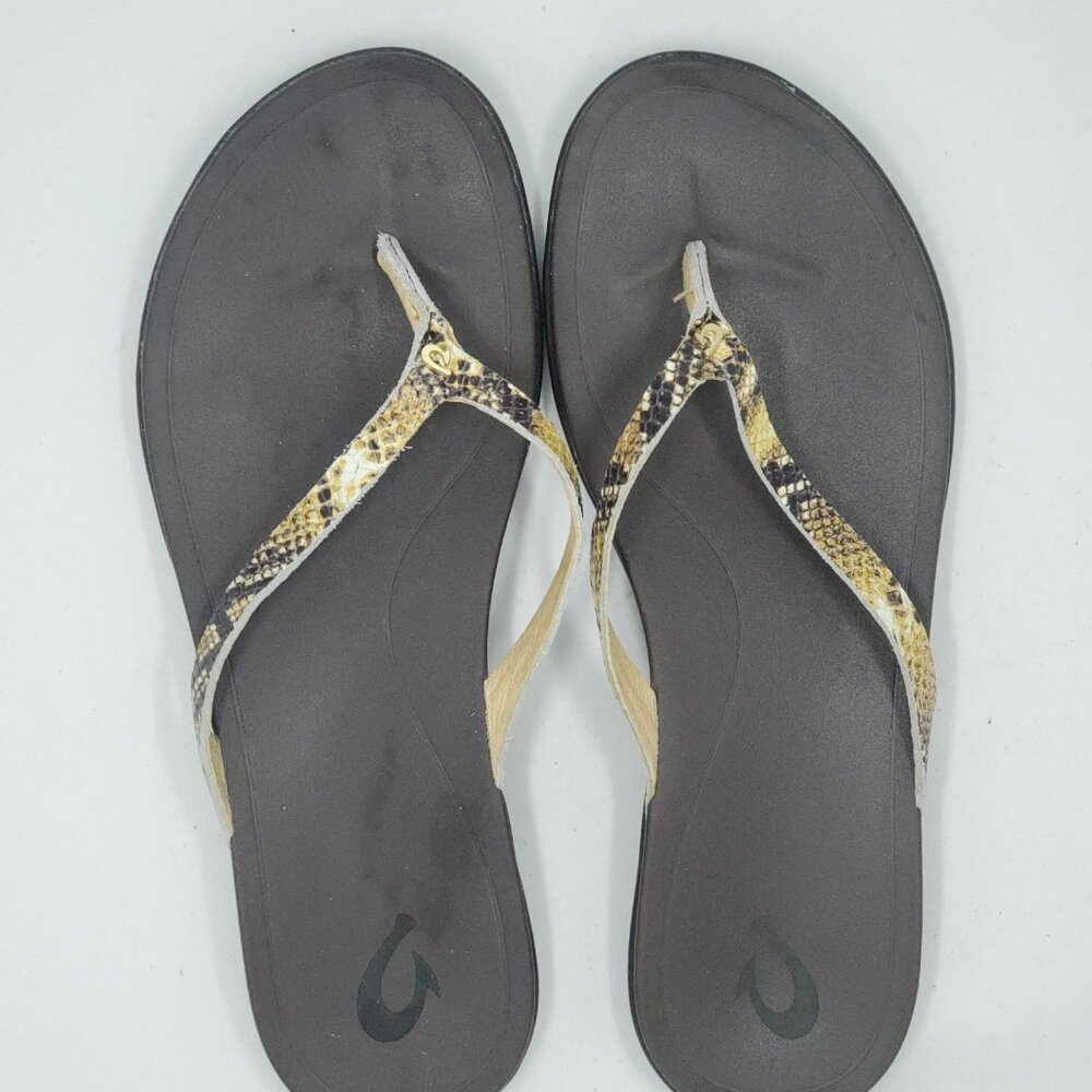 Olukai Ho'opio Leather Snake Print Sandals Flip Flops Woman size 10 - Picture 6 of 6